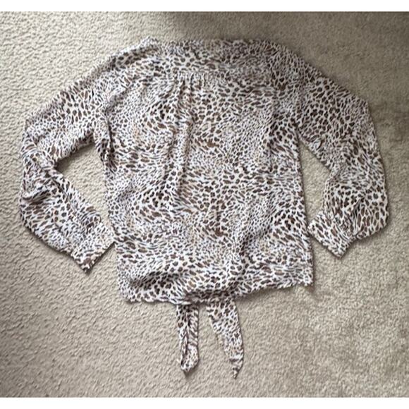 Lulus Vivaldi Taupe Leopard Print Sheer Tie-Front Top Women’s Size Small NWOT - Picture 4 of 10
